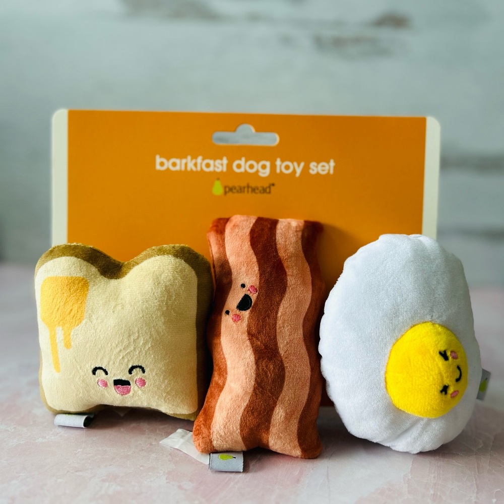 Pearhead Breakfast Dog Toy Set - Brown, White, Yellow